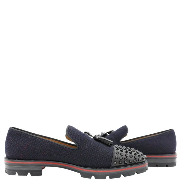 Christian Louboutin  Rossini Spike Tassel Tweed Loafer Navy Blue - Picture 7 of 12